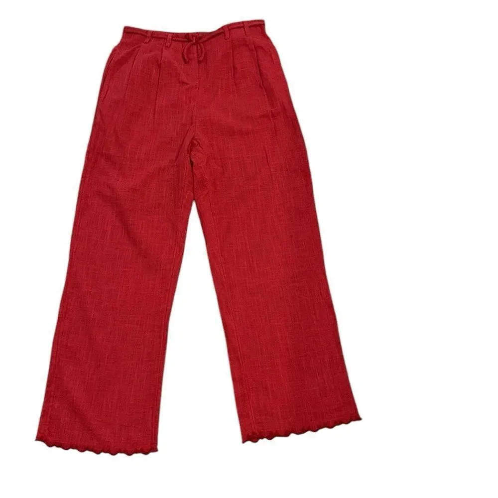 Zara Girls Kids Red Scalloped Hem Flowy Dress Pants(Size 11-12yrs)